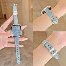 [Dây đeo đồng hồ thời trang] Dây đeo đồng hồ Apple bằng vải denim và kim loại, bền và thời trang, phù hợp với các kích thước 38/40/41/42/44/45/49mm, tương thích với Apple Watch Series 1-8/SE/Ultra, khóa cài màu bạc, unisex, quà tặng cho cặp đôi. - Màu xanh bạc hà - Xem 6