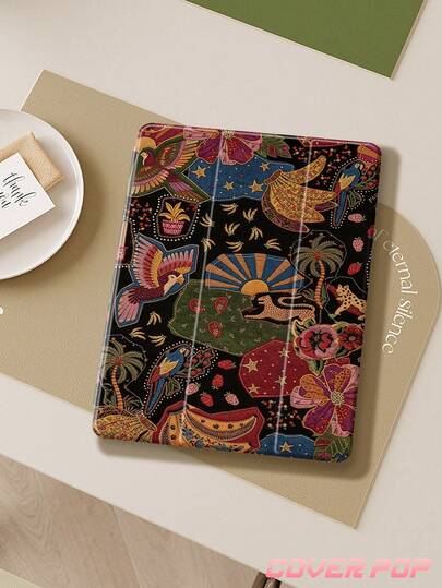 复古雨林刺绣图案平板电脑保护套，适用于 iPad Air 8 2026（11/13 英寸）、iPad Pro 11 英寸（9.7/10.2/10.5/10.9/12.9 英寸）、Galaxy Tab S6 Lite 10.4 英寸、Kindle Paperwhite 第 12 代（2024 年）、Kindle（第 11 代）（2022 年），柔软防震保护，智能支架/自动唤醒/睡眠功能，绝佳节日礼物