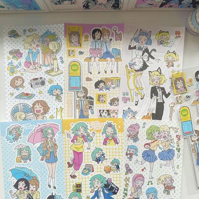 Adesivos de grafite com personagens femininas fofas, adesivos de scrapbook de desenho animado, design com vários personagens, adesivos decorativos autoadesivos, adesivos autoadesivos de desenho animado para faça você mesmo, adequados para scrapbooks, álbuns, malas/laptops/skates/guitarras/geladeiras/capacetes/calendários, como presentes de aniversário e feriados.