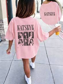 Tween Girls' Casual Funny Print Crew Neck Short Sleeve T-Shirt, Summer Top - Pink - View 1