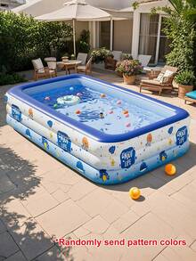 1pc Inflatable Swimming Pool, Ocean Creature Printed Paddling Pool, Home Adult Swimming Pool, Made Of PVC Material, Leak-Proof, Explosion-Proof, Tear-Resistant, Stable And Durable Inflatable Structure, Fully Inflated Without Collapsing, High-Definition Ocean Creature & Letter Prints, Full Of Childlike Fun, Perfect For Summer Atmosphere, Family Water Play, Photography Prop, Quick Inflation Valve Design, Assembled In Minutes - Multicolor - View 6