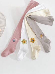 4/5/7pcs/Set Baby Girls Cute Floral Decorated Stirrup Tights, Sweet Lady Princess Style, Suitable For Girls Spring Outings And Daily Wear - Multicolor - View 28