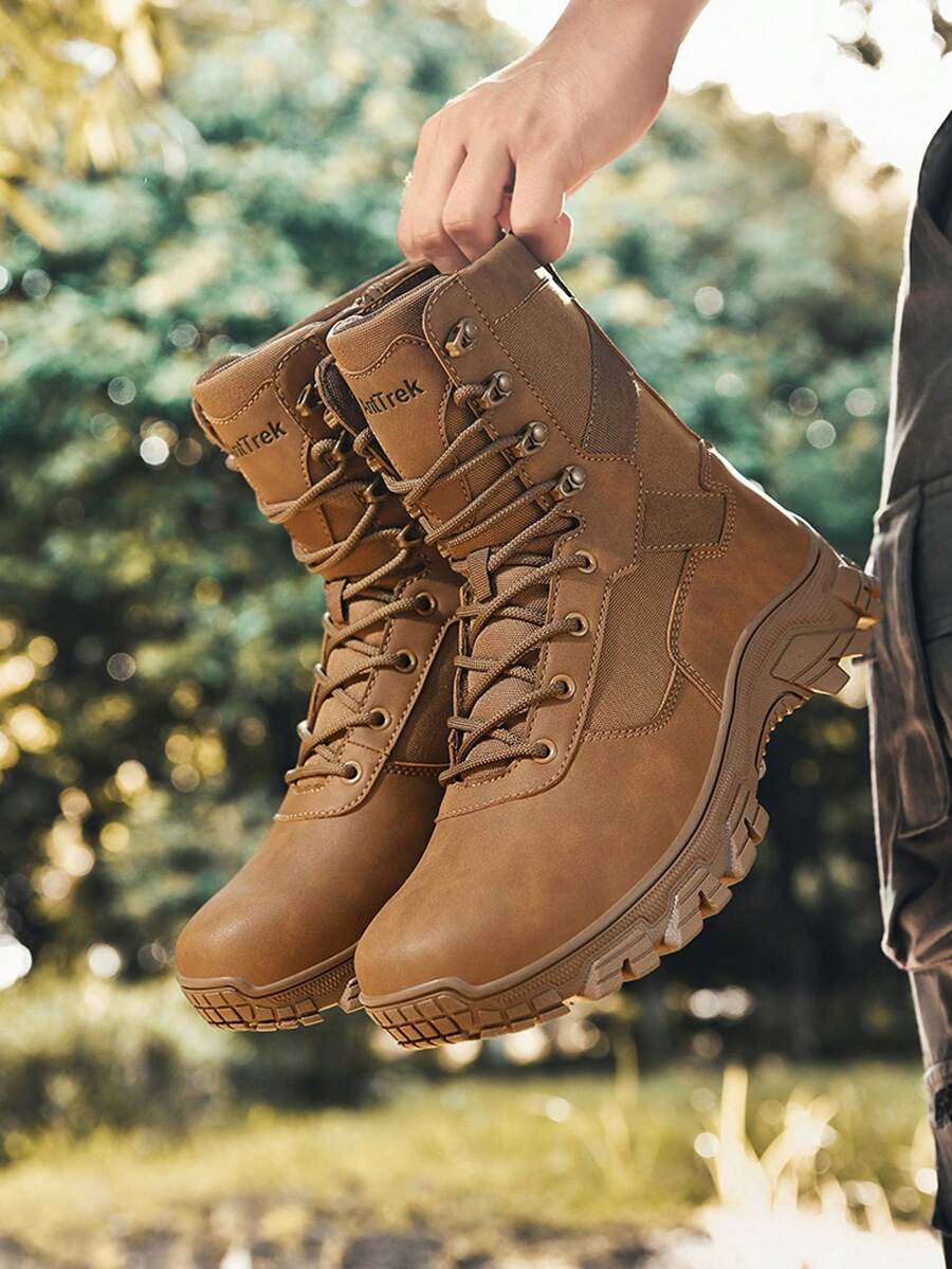 1 par de zapatos para senderismo/trekking para hombres, botas para camping al aire libre, botas de desierto, botas de para trabajo, botas tácticas militares ligeras y antideslizantes, duraderas, cómodas y de alta, nuevos zapatos de montañismo de moda delta, botas militares para entrenamiento en el campo de batalla, botas altas para montar y cazar - Marrón - Ver 1