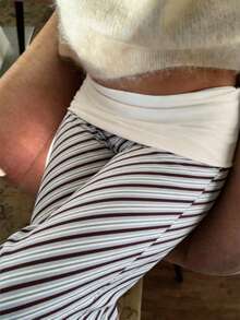 High-Waisted Elastic Waist Striped Wide Leg Pants, Draping Straight Leg Trousers, Versatile Commuter Pants, Festival Outfits, Beach Outfits For Women Spring - Multicolor - View 5
