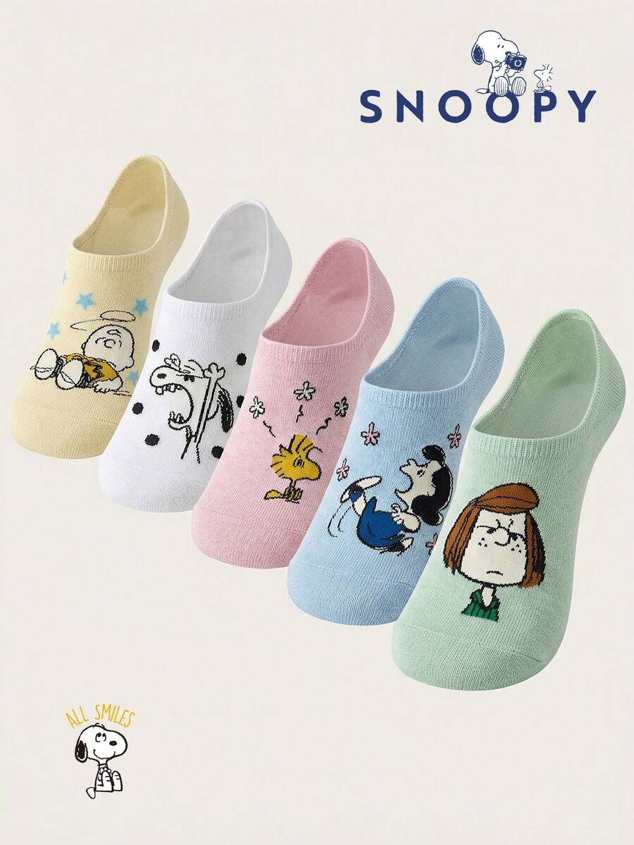 SNOOPY 1/5/10双装正品史努比图案男士夏季船袜/运动袜。可爱卡通史努比袜子，透气吸湿，休闲船袜，卡通图案，适合学生/成人，可作为礼物和日常穿着。 - 彩色 - 查看 1