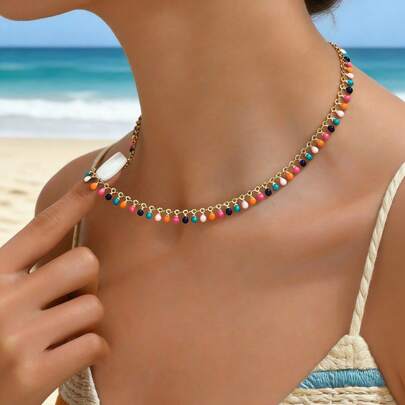 1 chiếc vòng cổ mặt dây chuyền hình giọt nước nhiều màu sắc, thời trang, gợi cảm, thanh lịch theo phong cách Boho đại dương, phù hợp cho phụ nữ mặc hàng ngày, dự tiệc hoặc đi nghỉ mát.