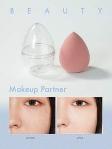 1pc Dry & Wet Dual-Use Makeup Sponge Makeup Sponge Makeup Puff (With Egg-Shaped Storage), Multicolor Latex-Free Reusable Washable Soft Flawless Makeup Applicator For Powder, Liquid, Makeup Design, Travel Essential - Coral Pink - View 8