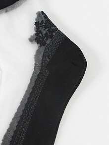 1 Pair Crew Socks, Ultra-Thin Glass Silk Crystal Socks, Sweet Korean Style Floral Lace Heel Detail, Comfortable Moisture-Wicking Breathable, Suitable As Mother's Day, Birthday, Daily Wear And Casual Outing Gift For Mother, Daughter, Girlfriend - Multicolor - View 3