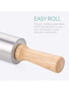 Stainless Steel Rolling Pin - 17" Non Stick Metal Roller With Wood Handles For Baking, Cooking, Cookies, Biscuits, Pizzas, Dough, Pastry - 1 - View 3