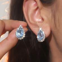 1 Pair Vintage Water Drop Crystal Rhinestone Earrings, For Women - Baby Blue - View 8