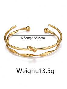 Brazalete abierto anudado de acero inoxidable de moda - Conjunto de brazaletes sencillos y elegantes para uso diario - pulsera - Ver 5