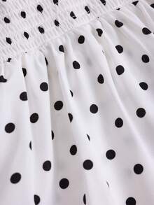 Bộ áo liền quần nữ mùa hè ngọt ngào và cá tính chấm bi, áo liền quần lửng có bèo nhún ở eo, thích hợp cho đi biển, kỳ nghỉ và mặc hàng ngày. - Đen và trắng - Xem 4