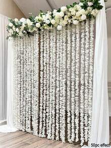 10pcs 100cm Artificial Wisteria Vine, Silk Wisteria Hanging Flowers, Suitable For Wedding, Party, Indoor/Outdoor Decor, Wedding Centerpiece, Spring Decorations, Reusable Fake Wisteria Flowers For Patio, Wall, Bedroom, Garden, Wall Decor, Indoor/Outdoor Decor, Wedding Decor, Dining Table Decor, Valentine's Day, Birthday Party Decor | Elegant Hanging Flowers | Lifelike Floral Decorations - White - View 2