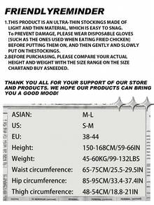 1pc Women's Black Gothic English Letter Sheer Tights, Skinny Fit, Suitable For Women Weighing 40-60kg - Black - View 10