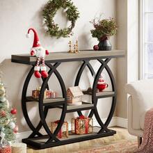 LITTLE TREE 39.4" Console Table, Industrial 4-Tier Sofa Table Entryway Table With Storage Shelves, Narrow Wood Accent Tables With Metal Frame For Small Spaces, Hallway, Foyer, Grey - Grey - View 11