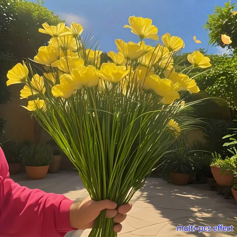 JHSHUDSE 5pcs - Realistic Artificial Yellow Floral Plants, Maintenance-Free Fake Greenery, Suitable For Indoor/Outdoor Decor - Perfect For Halloween, Thanksgiving, Christmas, Grandparents' Day Gifts Or Wedding Party, Office Housewarming. Lifelike Floral Design, Vivid Texture And Vibrant Color, Holiday Decorations, Event Styling, High-Quality Plastic Flowers, Home Decor, Event Planner - 5 - View 1
