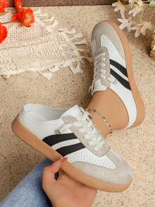 Giày thể thao nữ phong cách retro Đức mùa xuân/hè mới, giày sneaker casual phối đen trắng, giày thể thao đế bằng thoáng khí đa năng dành cho sinh viên. - trắng - Xem 2