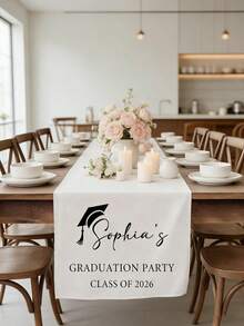 1pc Customized Graduation Party Table Runner Personalized Graduation Cap Desk Decor Class Of Graduation Decoration For Celebration Birthday Wedding Anniversary Events Personalized Party Decor, Graduation Gift - Multicolor - View 5