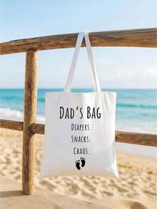 Dad/Grandpa Print Canvas Shoulder Bag Men's Tote Bag Practical Father's Day Gift Storage Bag - Multicolor - View 5