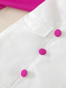 Young Girl Fashion Casual Colorblock Striped Wavy Pattern Sleeveless Round Neck Pullover Top With Elastic Waist Faux Pocket Button Detail Skirt Set, Daily Casual, Weekend Outings, School Wear, Summer Girls Skirt Set - Red and White - View 4