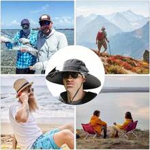 Wide Eave Solar Fan Outdoor Fishing Hat 2 Solar Fan Men's Hats With Built-In Solar Fan Fishing Hat Men's Fan Hat, Thermal Sensitive Worker, Lightweight Headwear, Adjustable Hat, Reinforced Stitching, High-Quality Textile, Cooling Head Cover, Essential Travel And Outdoor Partner - Black - View 3
