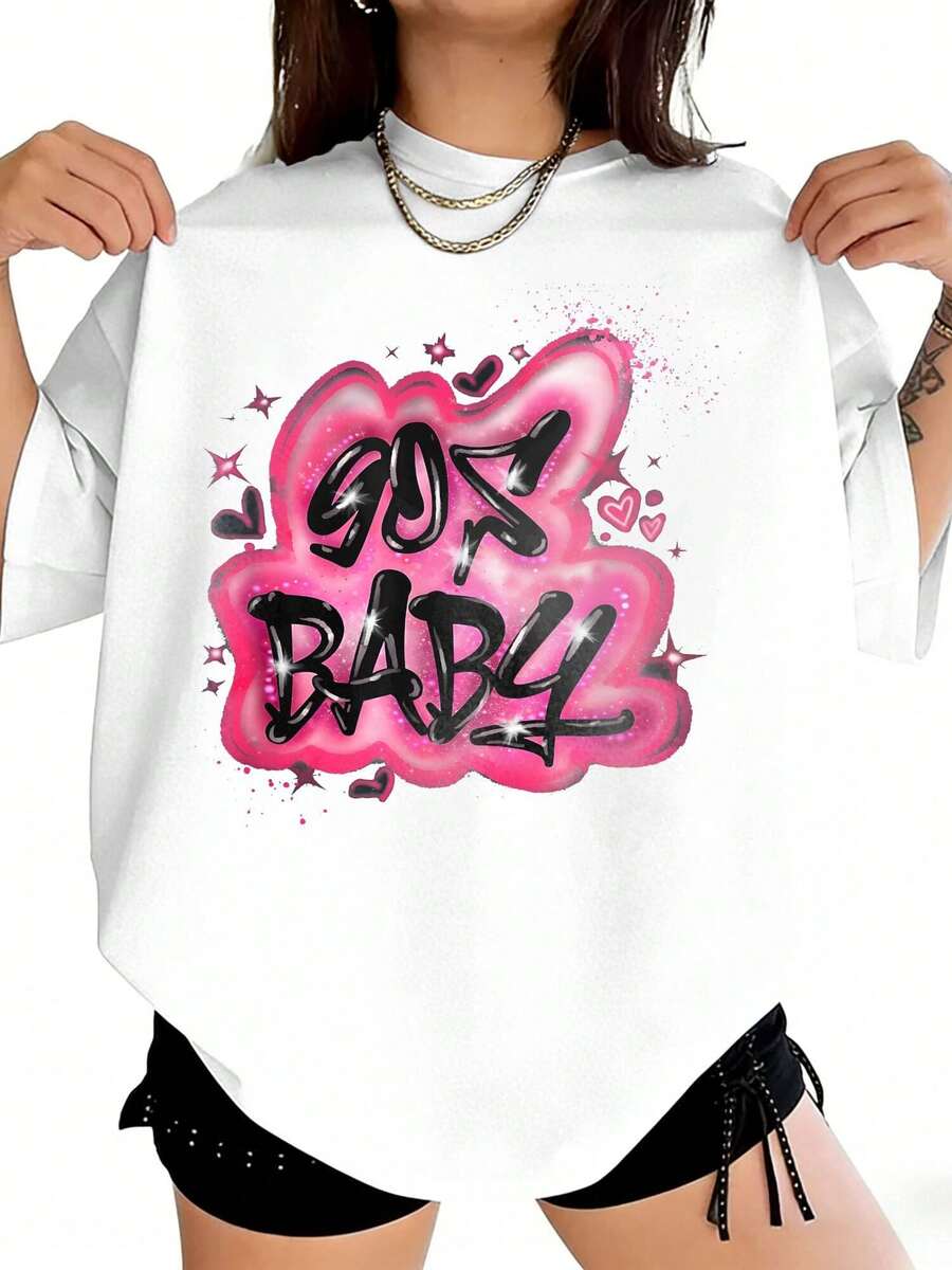 Women'S Plus Size Casual 90s Graphic Classic Airbrush Illustration Retro Birthday Print T-Shirt- Round Neck, Fashionable Ladies Clothing, Lightweight & Breathable, Vacation Outfits Women, Summer Outfits For Women - 白色 - 查看 1