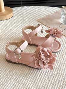 1 Pair Fashionable & Versatile Fairy-Style Flat Sandals With Anti-Slip Function, Decorated With Large Floral Design, Essential For Girls, Suitable For Summer Wear - Pink - View 7