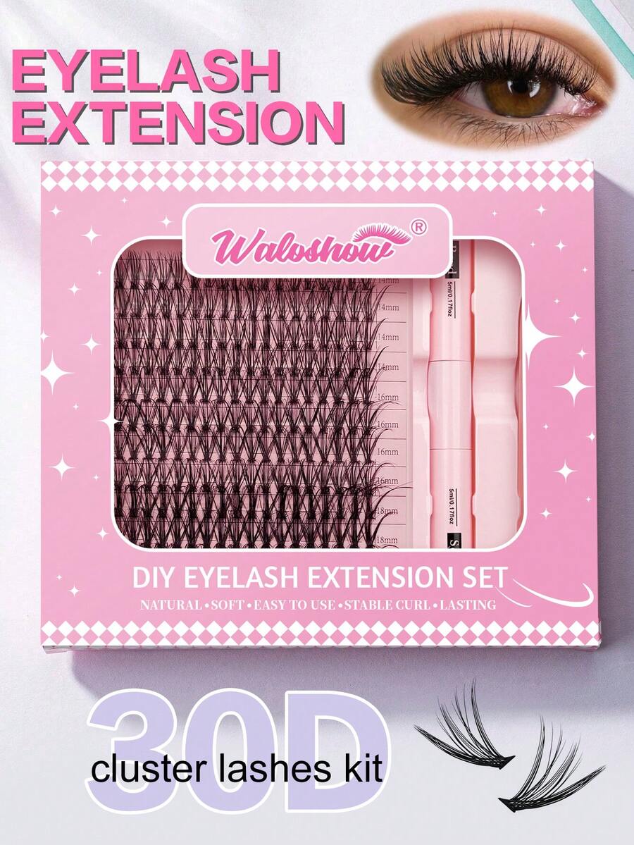 Waloshow Bộ uốn mi Sanishi Lashes 144 cụm, độ dài 9-16mm, uốn mi từng sợi riêng lẻ, tự làm bộ uốn mi, uốn mi thân mỏng và thân rộng kèm dụng cụ thoa, keo và chất làm kín mi, bộ dụng cụ uốn mi. - màu đen - Xem 1