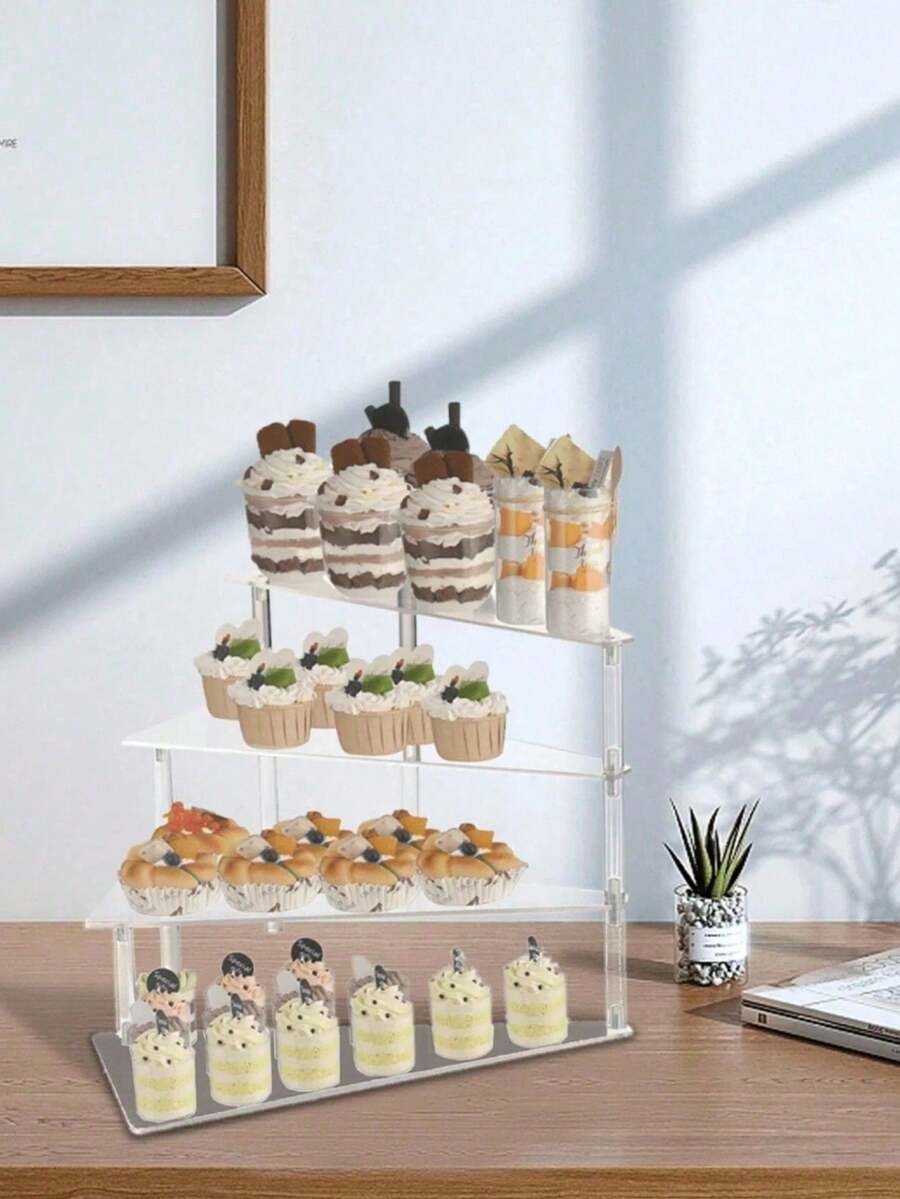 1 Set 3-Tier/4-Tier Rotating Acrylic Cake & Dessert Stand, Modern Minimalist High Transparent Triangle Cupcake Display Rack, Suitable For Christmas, Party, Wedding Celebration - Clear - View 1