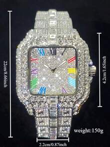 Men's Elegant Rhinestone Decorated Square Quartz Watch, Exquisite  Wristwatch, Fashionable Watch For Men As Gift With Box, Elegant Square Dial, Stylish Watch - Silver - View 2