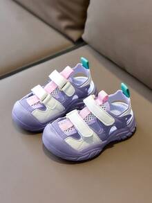 1 Pair Purple Children/Infant/Toddler Outdoor Sandals, Beach Shoes, Rain Shoes, Soft Bottom, Non-Slip, Hook And Loop Closure, Fashionable Solid Color, Cute Open Toe Sandals, Breathable, Quick Drying, Suitable For Spring/Summer, Beach, Outdoor Play - Purple - View 2