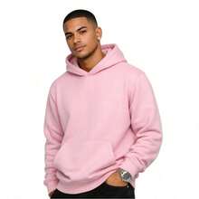 Plain Kangaroo Hoodie For Men And Women, Comfortable Jacket With Hood And Pocket, Immediate Shipping - Baby Pink - View 1