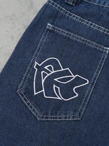 Globe Swift Men's Embroidery Printed Denim Shorts, Emo Style - Dark Wash - View 6