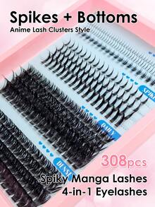 15 Rows 308pcs Mixed False Eyelashes, C/D Curl Individual Cluster Lashes,Lashes With Spikes And Bottoms ,Manga Lashes Enlarged Eye Effect Suitable For Daily Wear - C/D MIX - View 3