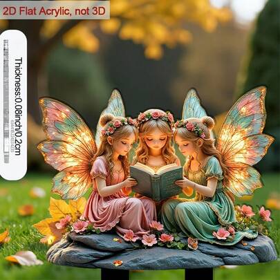 1 món đồ trang trí sân vườn 2D bằng acrylic, đồ trang trí kệ sách phòng ngủ mùa xuân, đĩa treo acrylic trang trí sân vườn mùa xuân, thiết kế ba cô gái có cánh đang đọc sách, biển hiệu sân vườn phẳng hai mặt bằng acrylic, đồ trang trí nhà cửa phong cách Boho, đồ trang trí sân vườn ngoài trời mùa xuân hè.