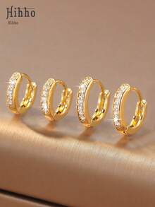 Hihho 2 Pairs Delicate Minimalist Cubic Zirconia Earrings Set, Understated Luxurious Jewelry Suitable For Daily Commute And Shopping, Can Be Worn Stacked Or Individually - Earrings Set - View 2