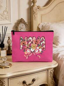 Women's Cosmetic Bag, Mother's Day Gift Makeup Bag With Cute Floral MAMA And Pink Bow Print, Stuff Toiletry Bag, Zippered Toiletry Pouch For Toiletries, Makeup, Travel Essentials, 6 Colors Available, Beach Bag For Women, Portable Organizer Bag, Beach Bag, Transparent Toiletry Bag, Travel Pouch, Travel Makeup Bag - Multicolor - View 6