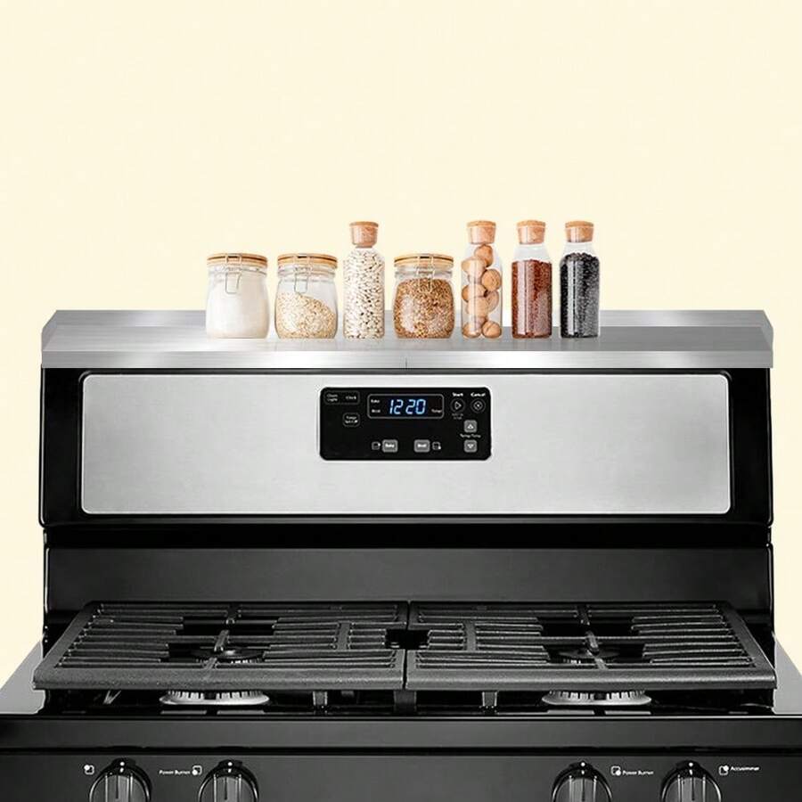 Estante de almacenamiento para horno de acero inoxidable de 15.5 x 3.75 x 2 pulgadas, diseo entrelazado, organizador de cocina que ahorra espacio con 4 pies magneticos y pelcula - B0BZWYP57H - Ver 1