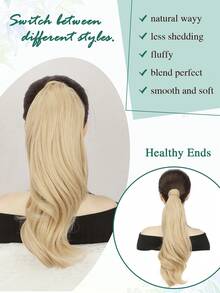 16 Inch Wrap Around Ponytail Hair Extensions For Women, Curly Wavy Synthetic Clip In Ponytail Hairpiece, Multi-Layered Natural Look Fake Hair With Combs, Soft & Lightweight - Multicolor - View 7