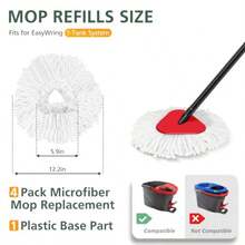 4 Pack Spin Mop Refill Replacement Head Compatible With EasyWring Spinning Mop With 1 Swivel Mop Base 100% Microfiber Deep Cleaning Machine Washable - White 1-Tank System - 拖把 4 件組底座 1 件 - 查看 6