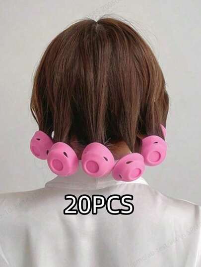 20/10 piezas Rizadores de cabello de silicona rosa sin calor, herramienta de peinado portátil DIY para ondas naturales y flequillos, adecuado para cabello corto/medio, uso en casa y viajes