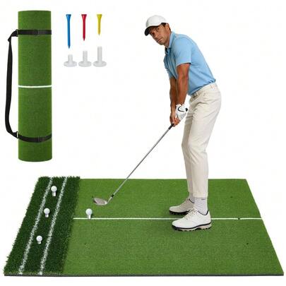 Dual Turf Golf Practice Mat – Large 5x4FT Hitting Trainer with Alignment Lines, 45mm Thick Artificial Grass, 9 Tee Holes, Non-Slip Portable Base – Indoor & Outdoor Golf Swing & Chipping Aid
