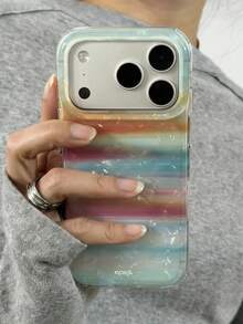 奢华闪亮彩虹条纹贝壳图案激光渐变手机壳，适用于 17 Pro Max、17 Pro、16 Pro Max、15、14 Pro、13、12 Pro、14、16 Plus、17 Air、11、13 等型号，闪亮防震保护套 - 條紋 - 查看 4