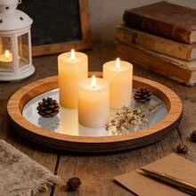 Wooden Candle Holder Tray Decorative Round Candle Holder Plate For Table Centerpiece Decor - 1Pc Yellow - View 5