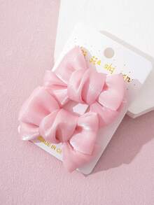 2pcs/Set Soft Pink Sakura Glitter Mesh Bow Hair Clips, French Side Alligator Clip, Wispy Hair Clips - Pink - View 5