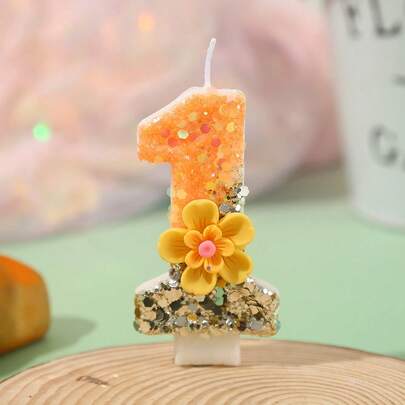 可爱花朵数字蜡烛，生日派对蛋糕装饰插片，节日多色闪亮蜡烛