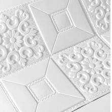 10/20pcs White Patterned Wallpaper, Self-Adhesive 3D Foam Wall Stickers, Bedroom Living Room Decor, Waterproof Anti-Moisture Kitchen Wallpaper - 35*35cm - View 9