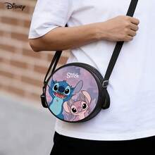 Disney Stitch & Angel Round Crossbody Bag, Multifunctional Small Round Backpack Suitable For Casual Travel, Shopping, Lightweight Durable Polyester Shoulder Bag With Zipper - One Size - View 2