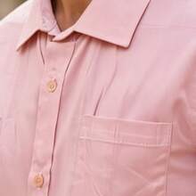 Men's Short-Sleeve Dress Shirt, Slim Fit, Plain, With Pocket - Watermelon Pink - View 2