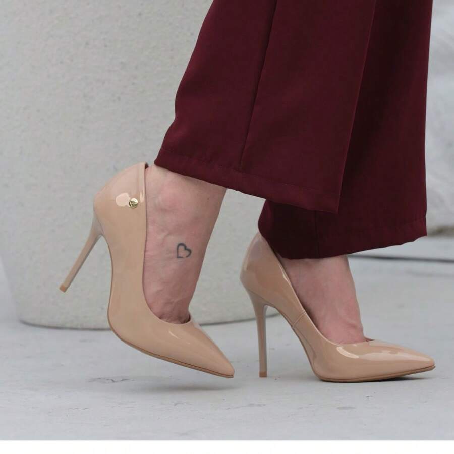 Women's Pointed Toe Pumps High Heel Vizzano Luxury Elegant Formal Shoes Women Stilleto Patent Leather - 米色/清漆 - 查看 1